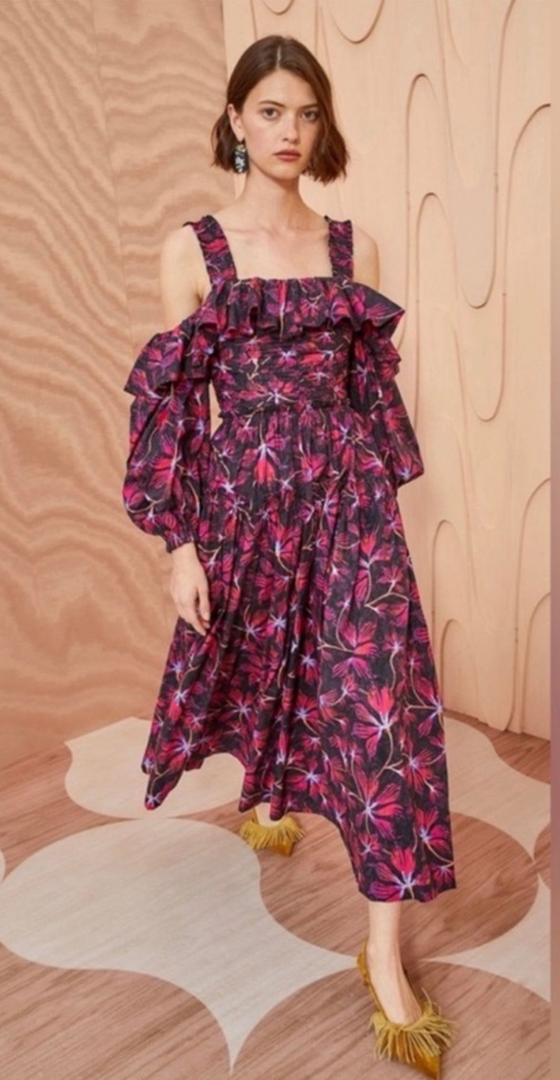Ulla Johnson Caprice Ruffled Floral
Print Midi Dress Zinnia Sz 2