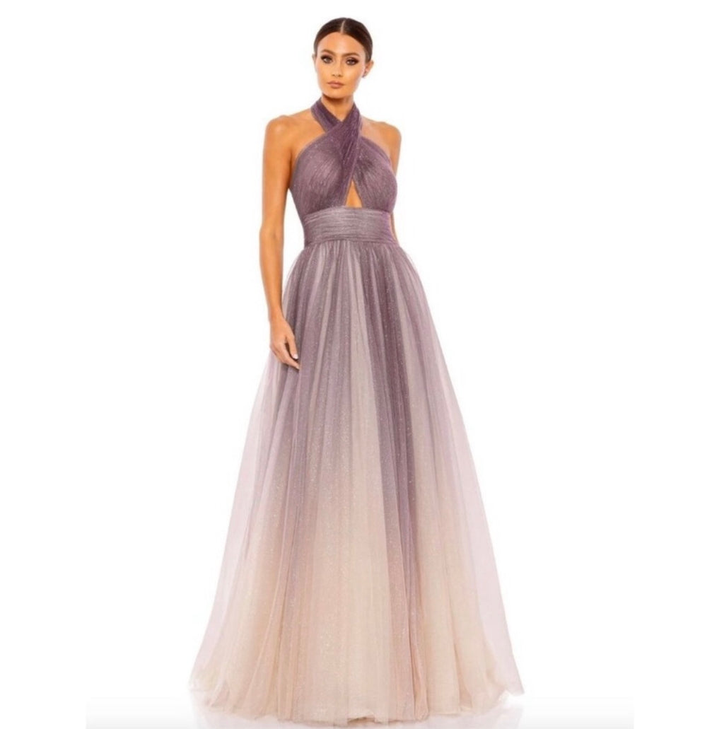Mac Duggal 20376 Charcoal Ombre Glitter Halter Ballgown Gown