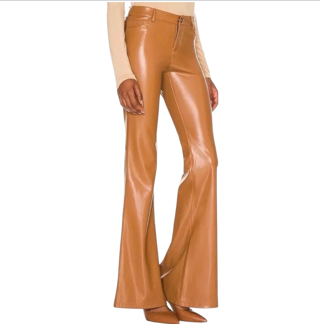 ALICE + OLIVIA
Marshall Vegan Leather High-Rise Bell-Bottom Pants in Camel Sz 0