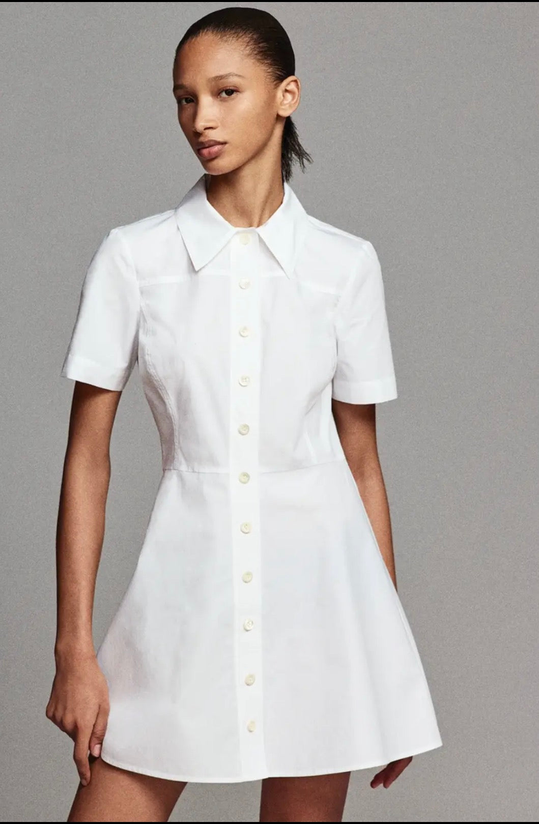 FRAME Flared Cotton Poplin Mini Shirt Dress White Size Small NWT $398