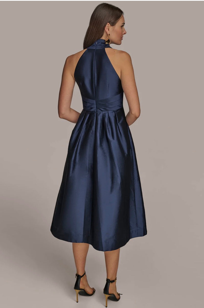 Donna Karan Sleeveless V-Neck Taffeta Midi Cocktail Dress TAFFETA BLUE  Sz 8