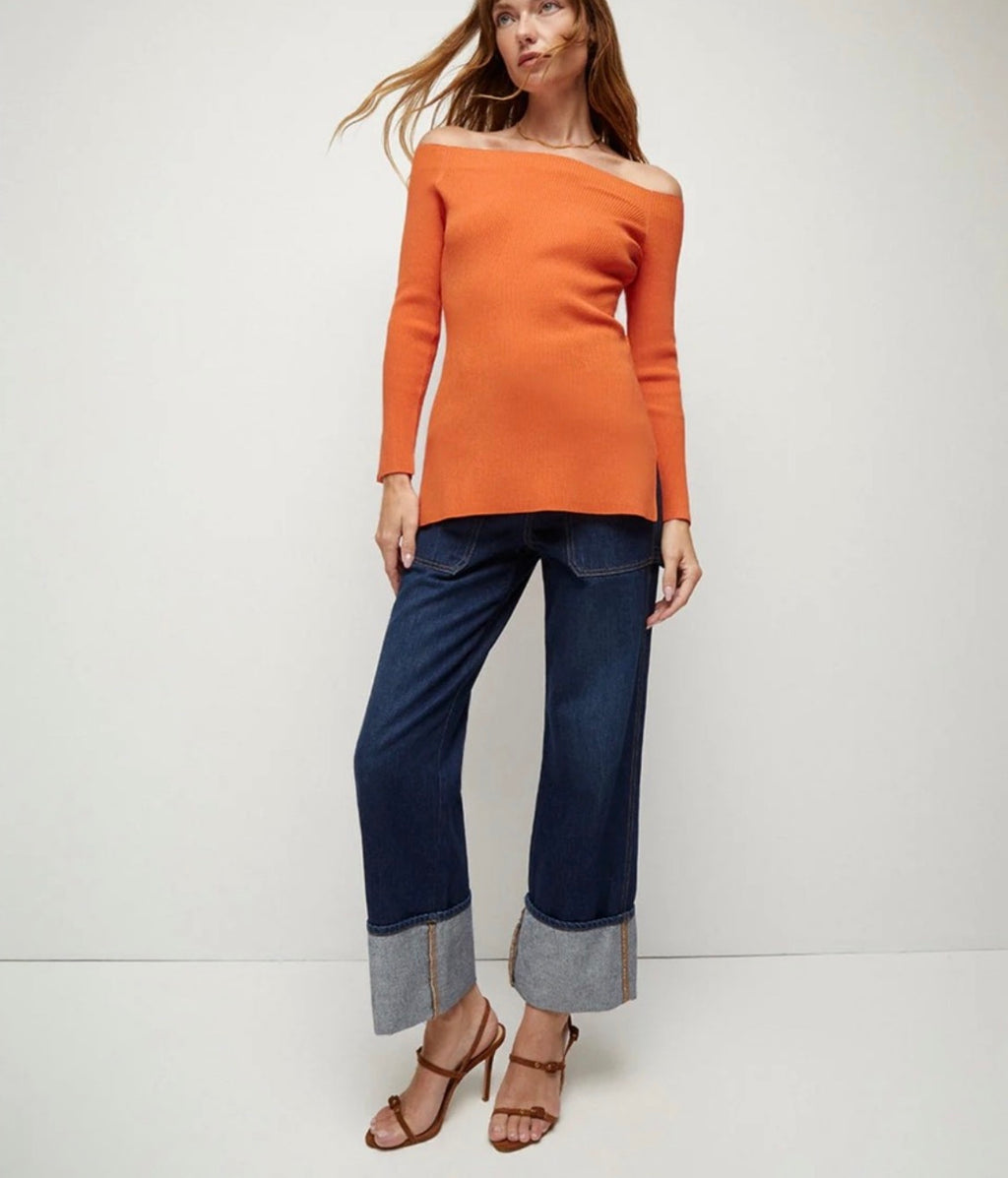 Veronica Beard Derick RibbedOff-Shoulder Pullover Deep Orange XS
$378