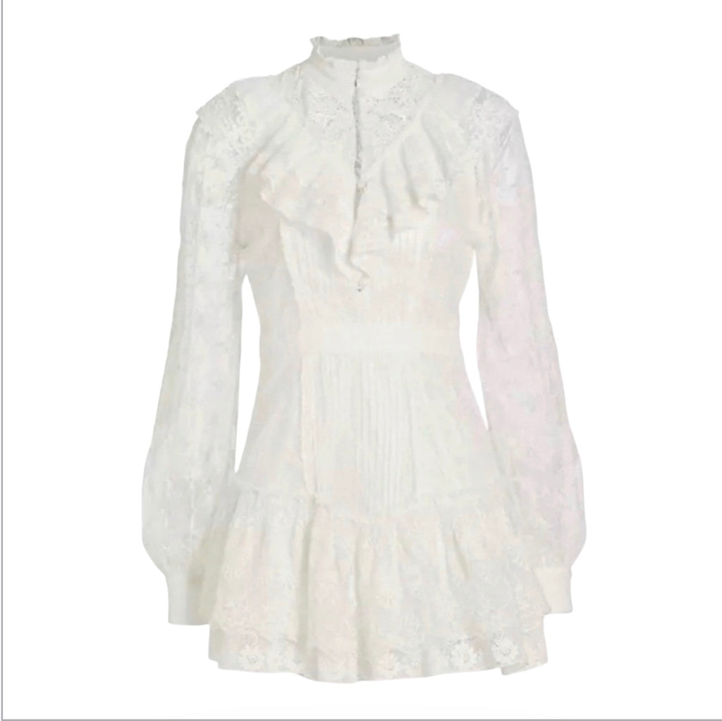 LoveShackFancy Trisha
Ruffled Lace Mini Dress in True White Sz 4