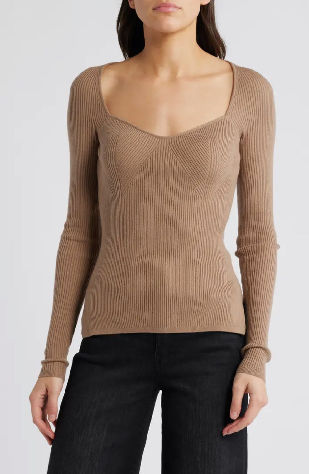 Paige Parvati Sweetheart Neck Rib Sweater in Burnt Sugar Sz Small $219