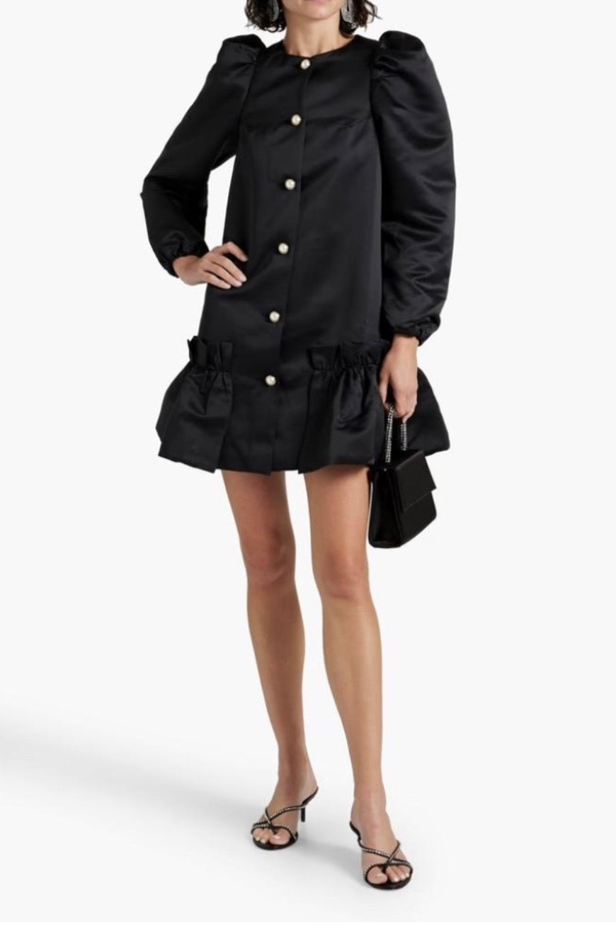 SLEEPER Mystery Puff Mini Dress in Black Sz XS $450