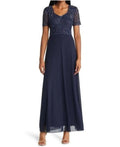 Pisarro Nights Beaded Bodice A-Line Gown in Navy Sz 8 $258