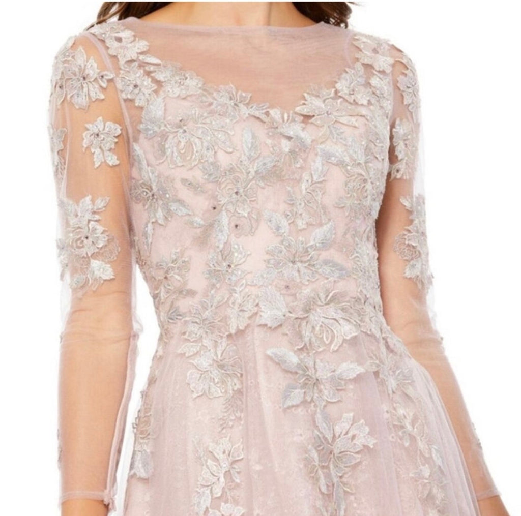 Mac Duggal 30681 Sheer Neckline Illusion Sleeve Dress Vintage Lilac Sz 4 $598