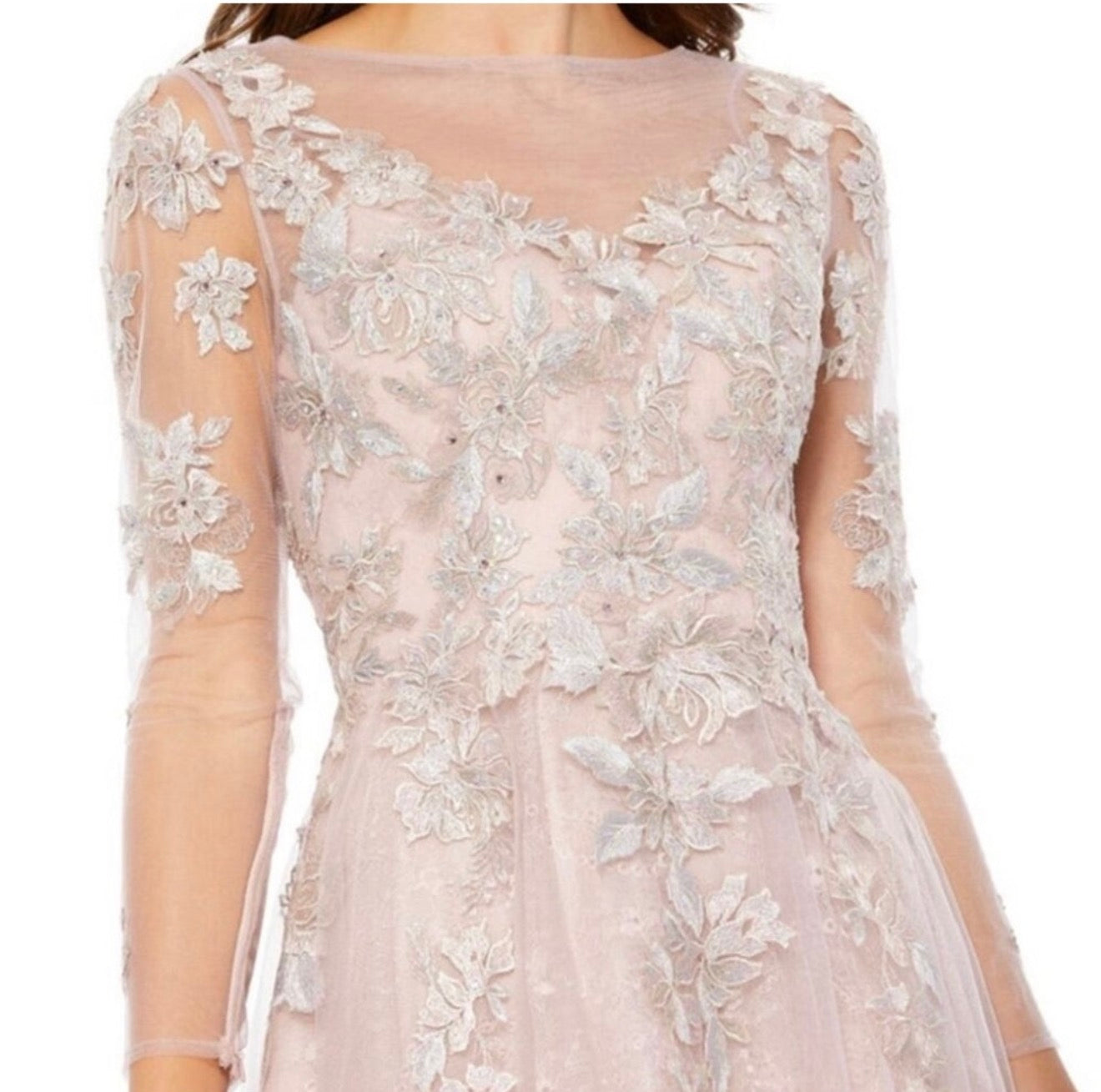 Mac Duggal 30681 Sheer Neckline Illusion Sleeve Dress Vintage Lilac Sz 4 $598