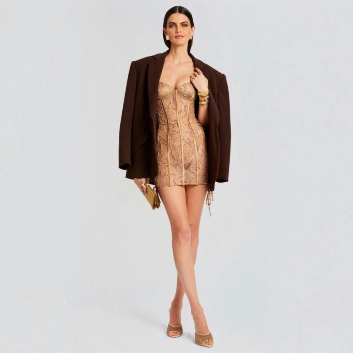 Retrofete Matilda Mini Dress in Tannin Sz Large