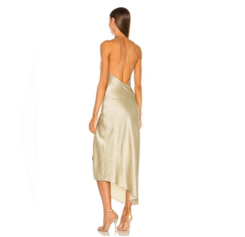 Ser.o.ya Emma Midi Silk Dress in Sage Medium $395
