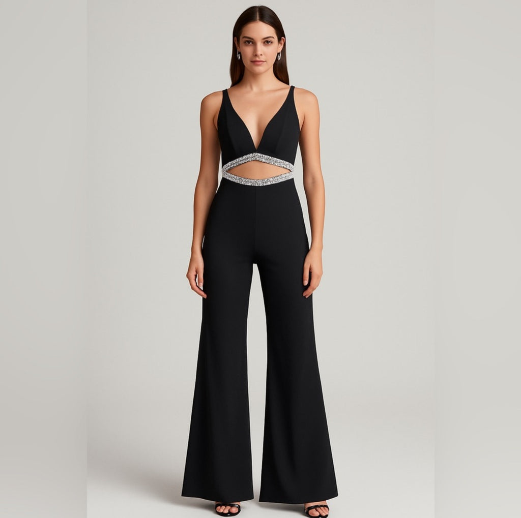 NWT Mac Duggal 49830 Black
Crystal Waist
Cutout Jumpsuit Sz XS