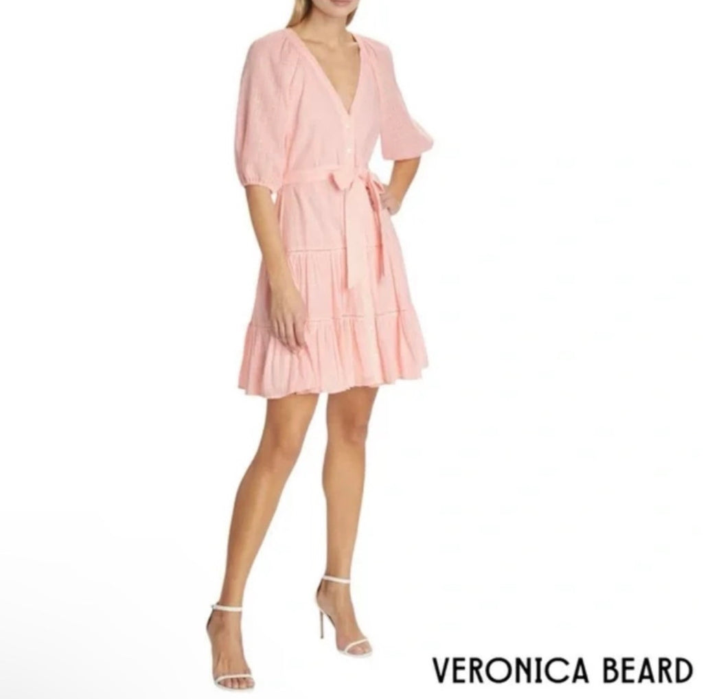 New! Veronica Beard Dewey Tiered Cotton Button-Up Tie Waist Dress Sz 2 $398