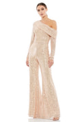 Mac Duggal 26596 Rose Gold Sequined Drop Shoulder Long Sleeve Jumpsuit Sz 4 $398