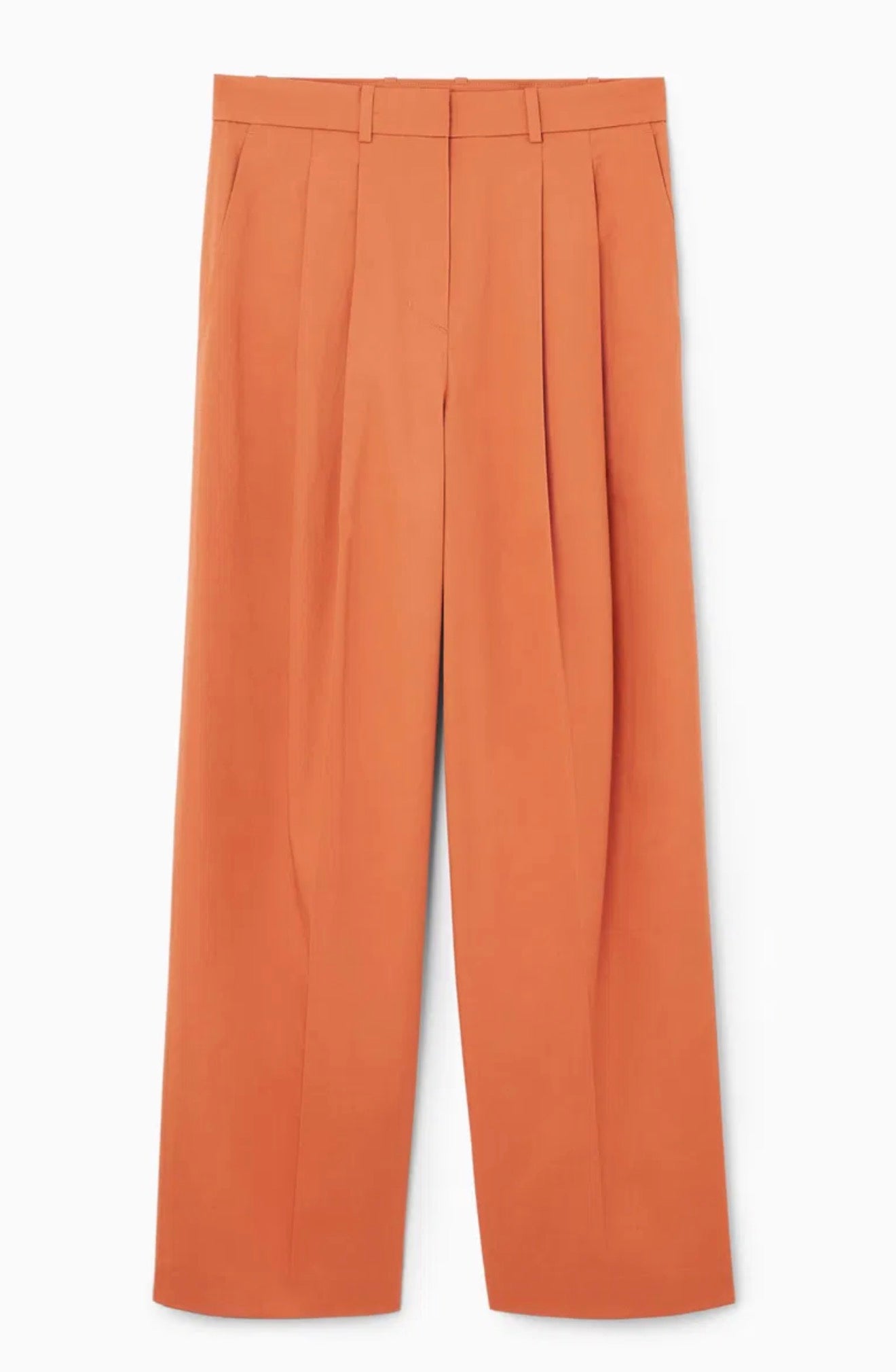 COS Pleated Wide-Leg Cotton Trousers Rust Orange Size 12