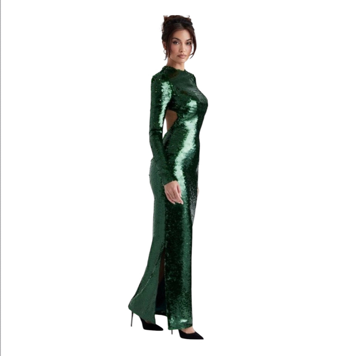 House of CB Belle Pine Green Sequin Open Back Maxi Dress Sz XS