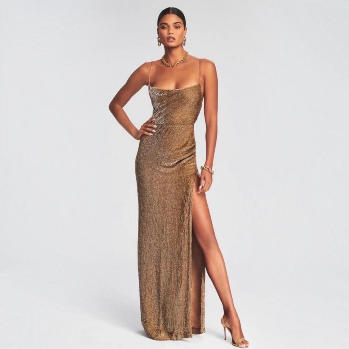 RETROFÊTE KATYA SEQUIN
DRESS IN BRONZE Sz XS