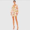Mac Duggal Ieena Sequin Floral V-Neck Long Sleeve Mini Dress Style 55798 Size 10