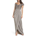 La Femme 25206 Surplice Off the Shoulder Gown Pewter Sz 12 $338