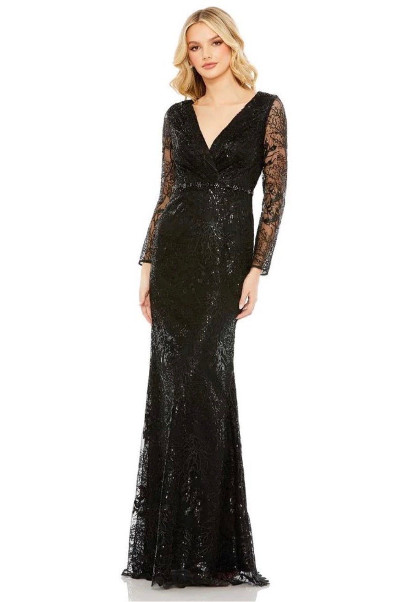 Mac Duggal Sequin Lace Mermaid Gown Black Size 6 Style 68016 $698