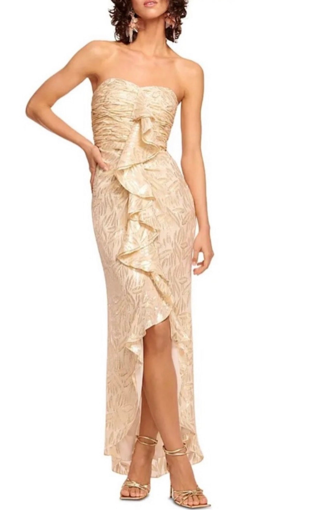 Ramy Brook
Women's Goldie Ruffled Metallic Silk Strapless Dress Sz 14 $625