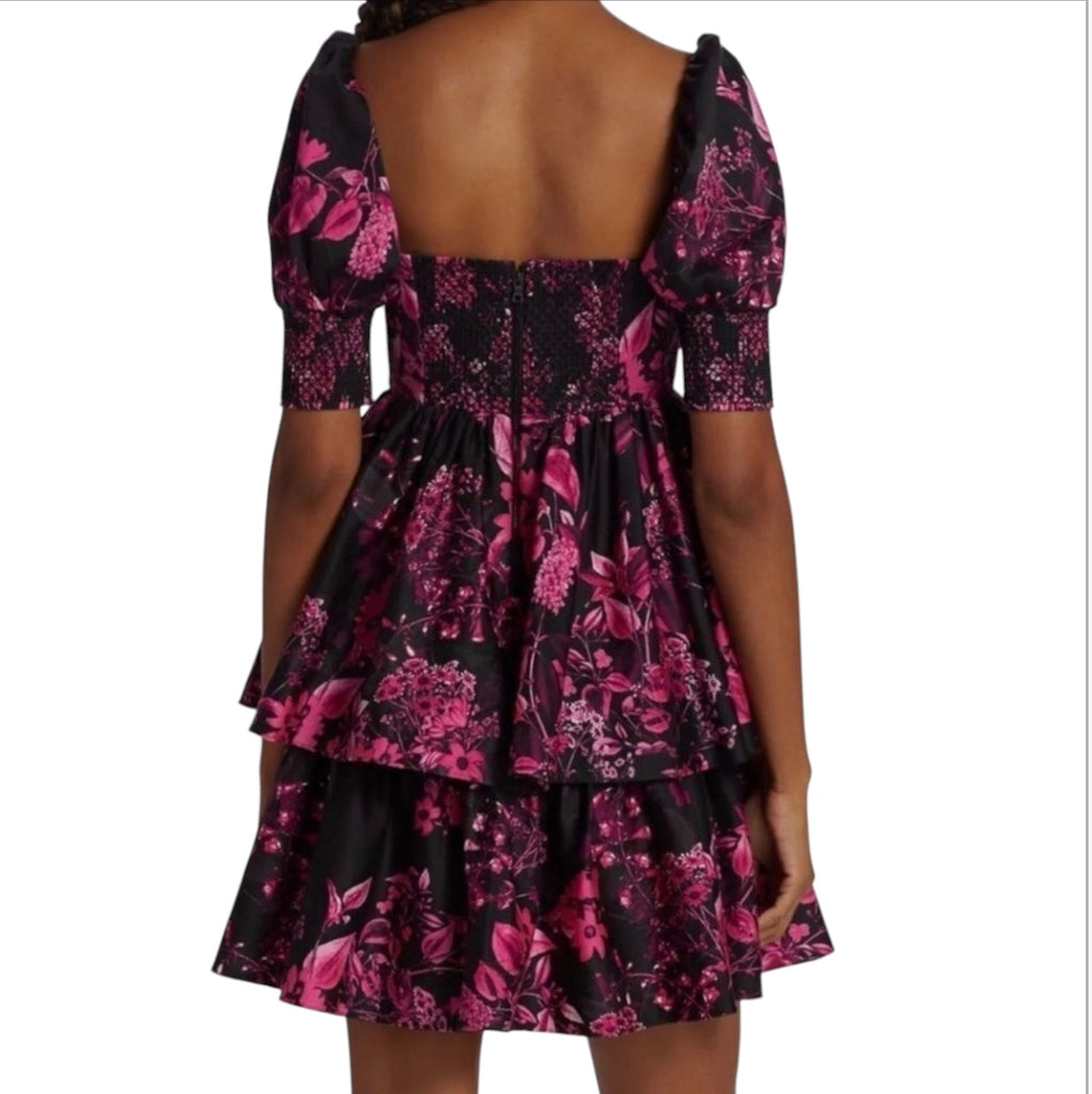 Alice + Olivia Emmalou Puff-Sleeve Tiered Mini Dress Sz 2
