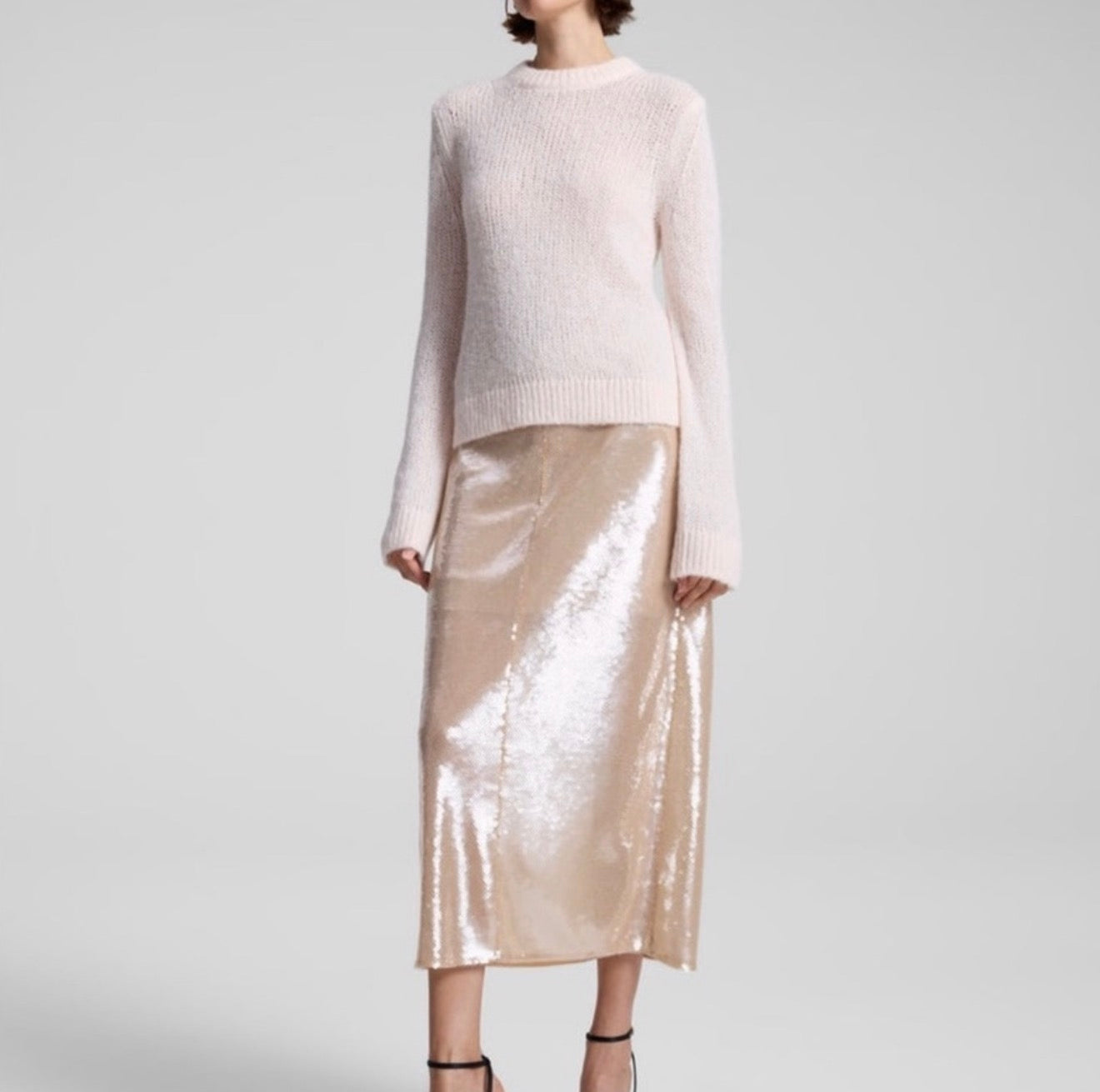 A.L.C. Bowie Sheer Alpaca Crewneck Sweater Light Pink Sz XS