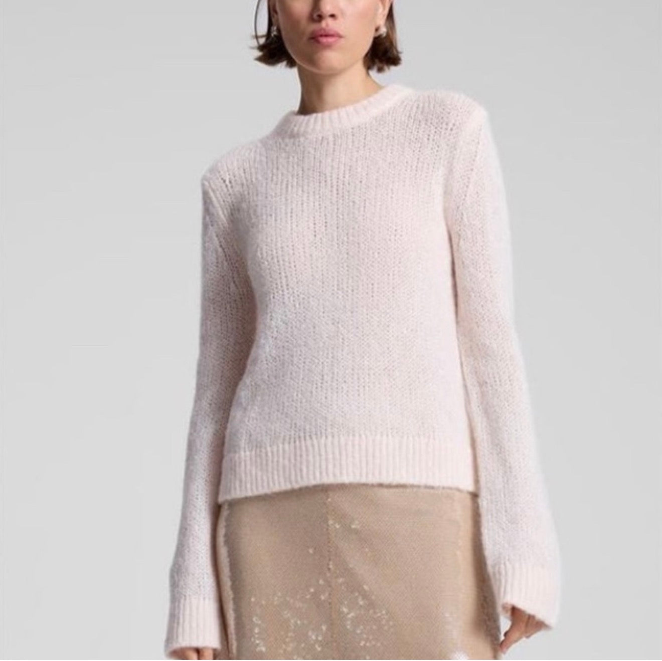 A.L.C. Bowie Sheer Alpaca Crewneck Sweater Light Pink Sz XS