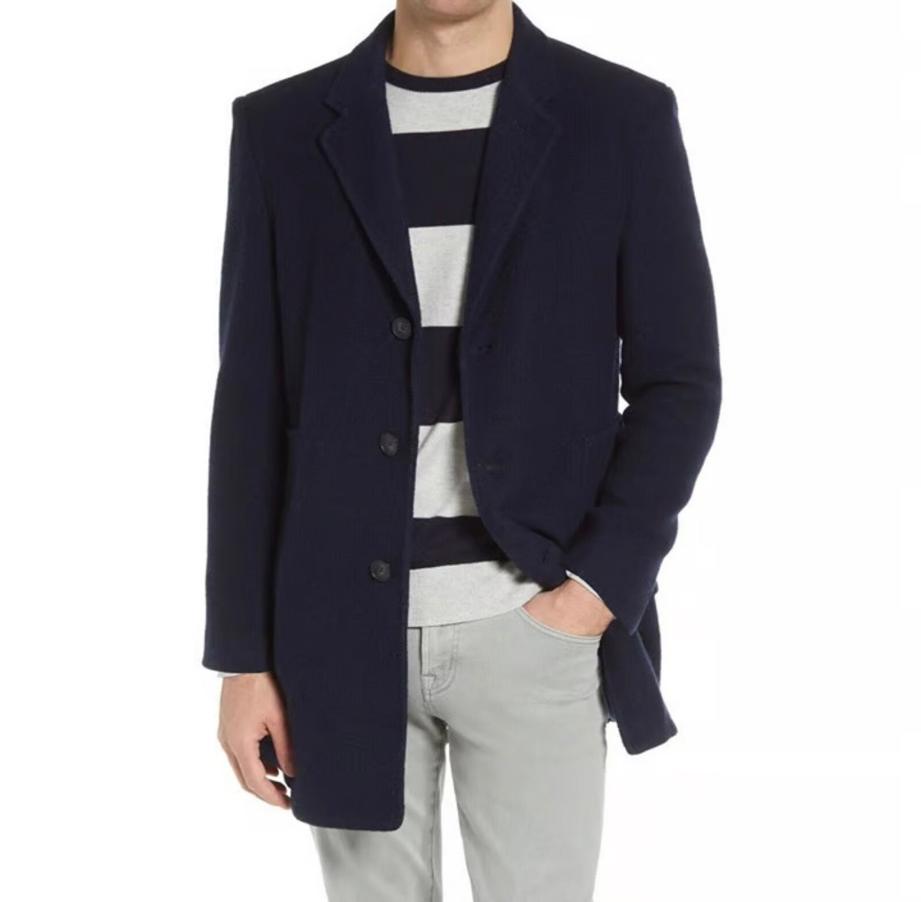SOFT CLOTH Men's Jersey Car Wool Blend Coat in Navy Size Medium $295