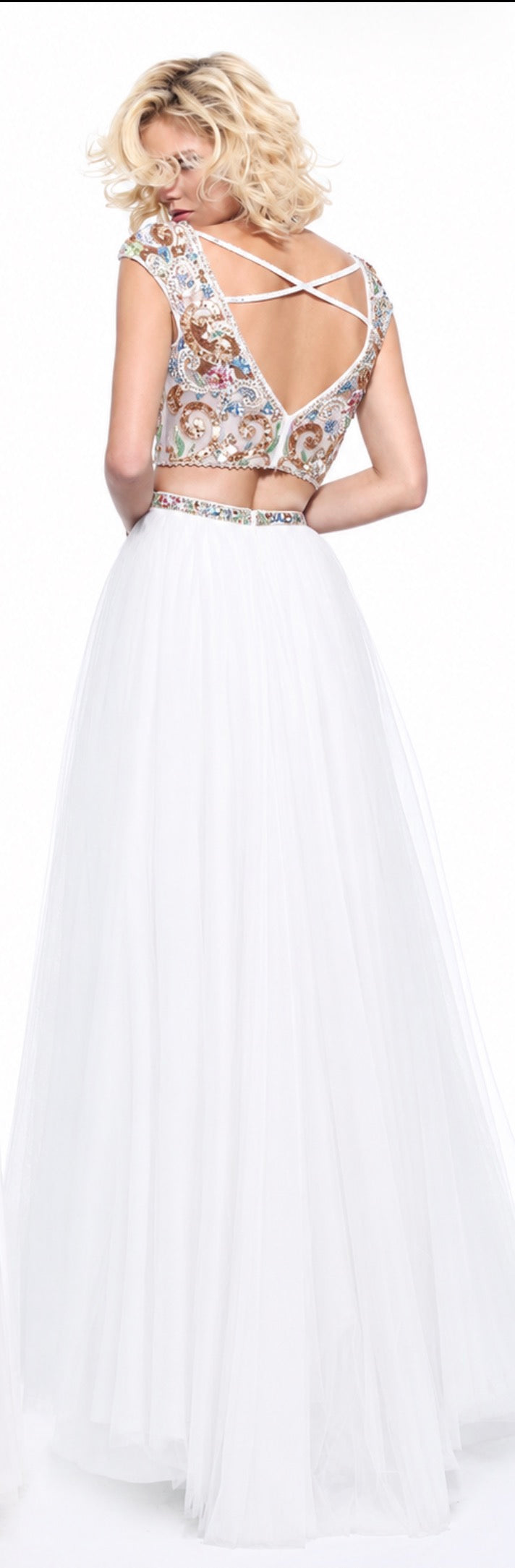 Sherri Hill 51166 Ivory Beaded Two Piece Tulle Gown $650