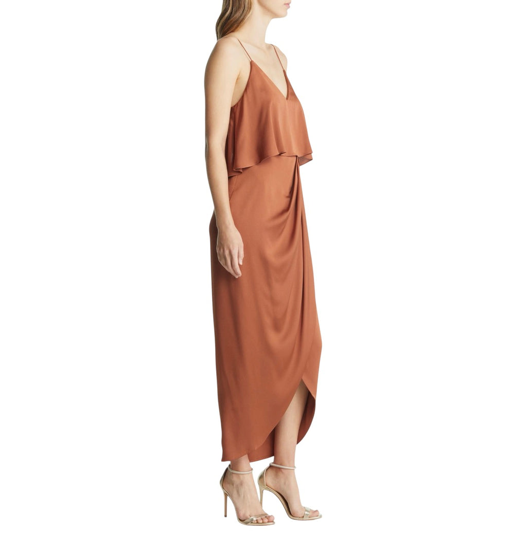 SHONA JOY Luxe Frill Tulip Hem Maxi Dress Mocha Size 8