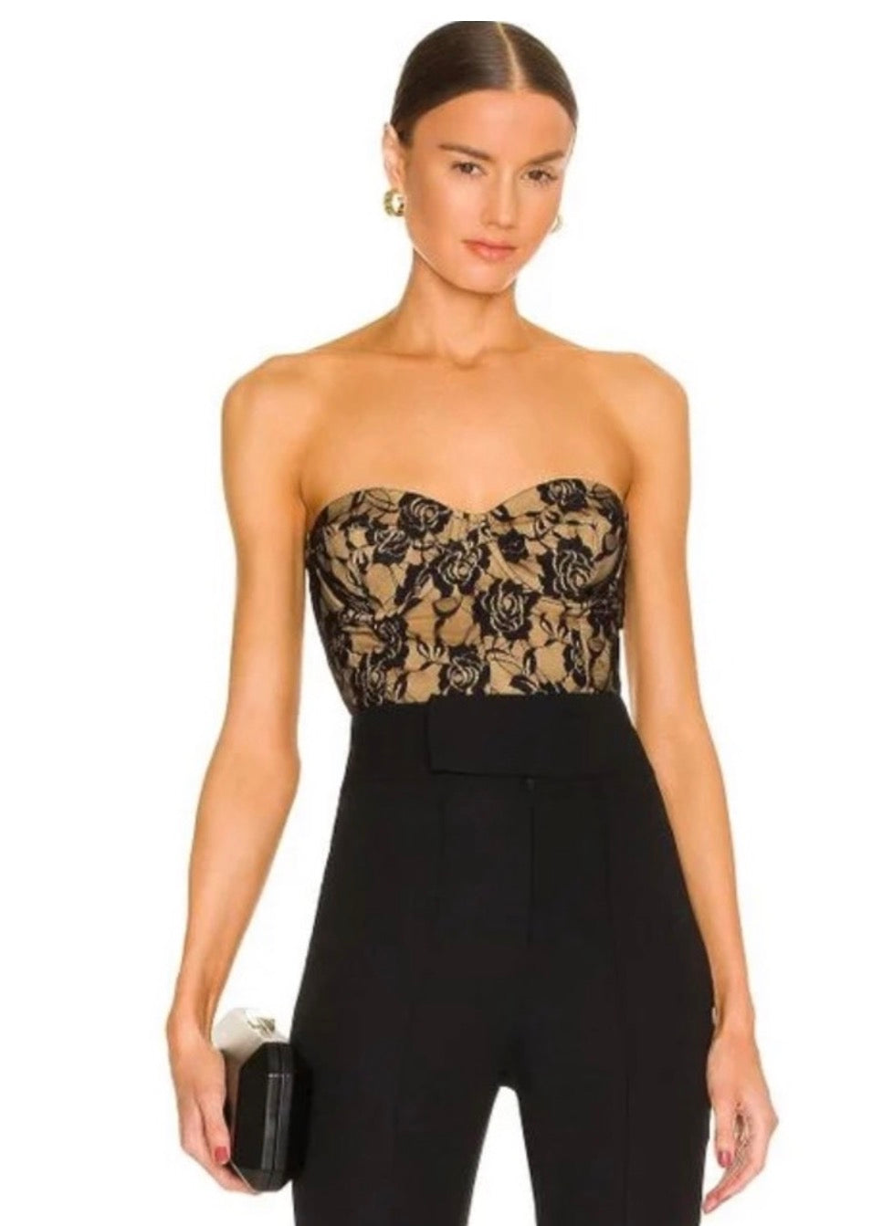 Norma Kamali Mio Corset Strapless One-Piece Swimsuit Black Rose Nude XS NWT $295