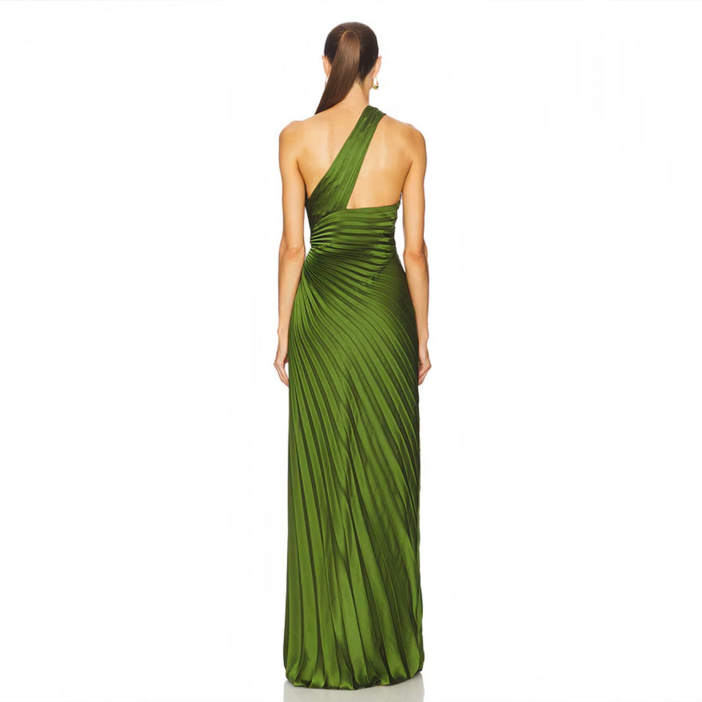 A.L.C. Lara One-Shoulder Plissé Satin Gown Ivy Size 14