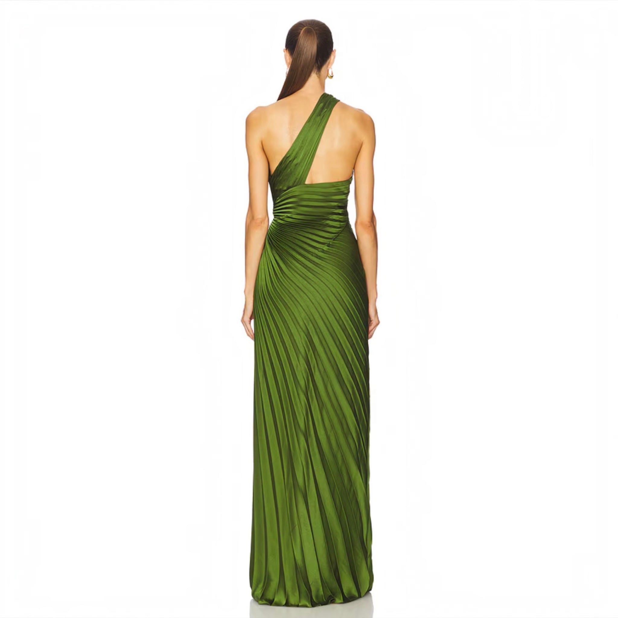 A.L.C. Lara One-Shoulder Plissé Satin Gown Ivy Size 14