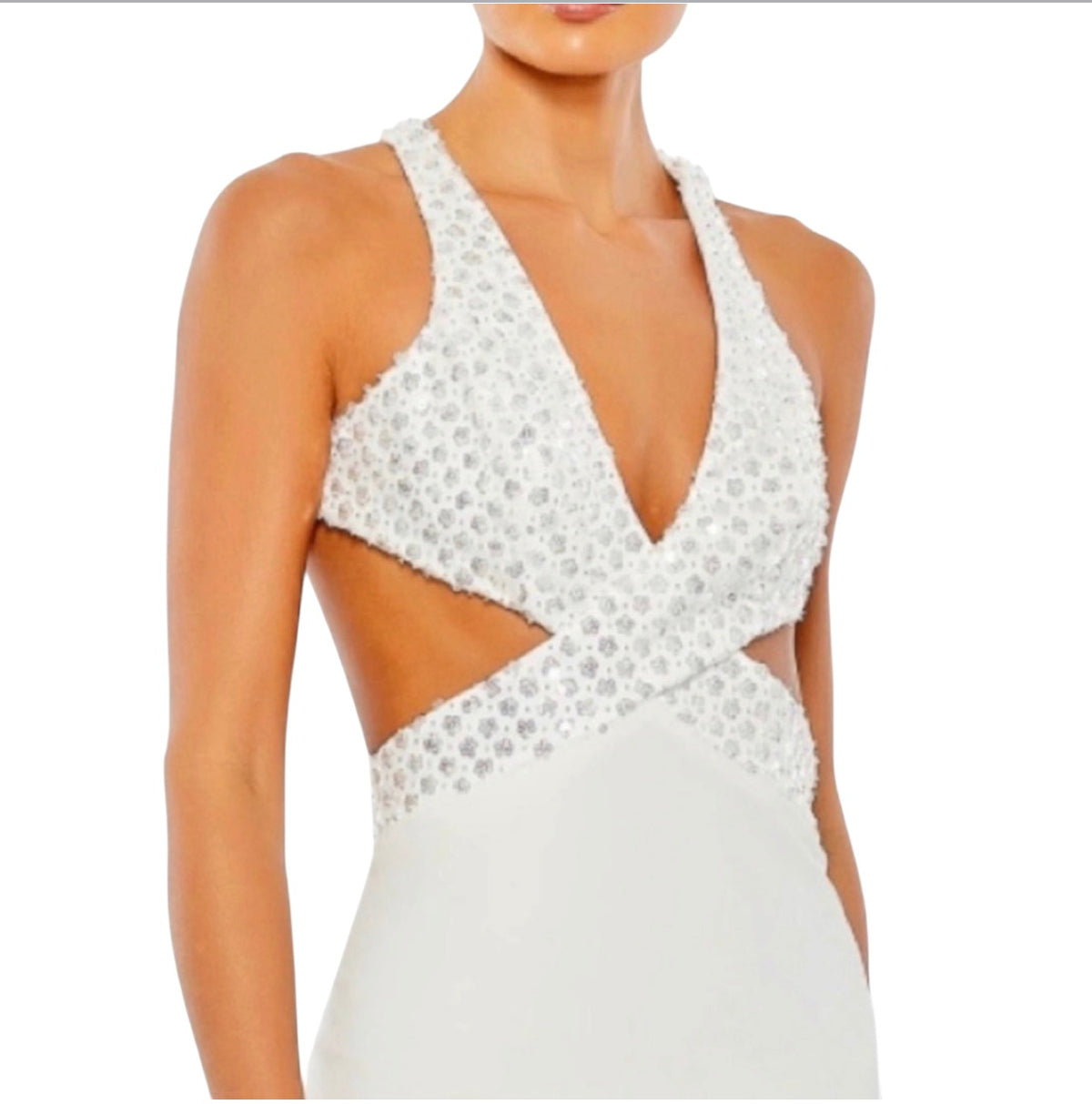 Mac Duggal 68166 Floral Sequin
Crisscross Bodice Formal Gown White Size 6