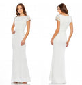 leena Mac Duggal 55718 White Beaded Cap Sleeve Column Dress Sz 8 $398