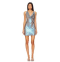 My Beachy Side Blue Iridescent Chain Back Mini Dress Small $378
