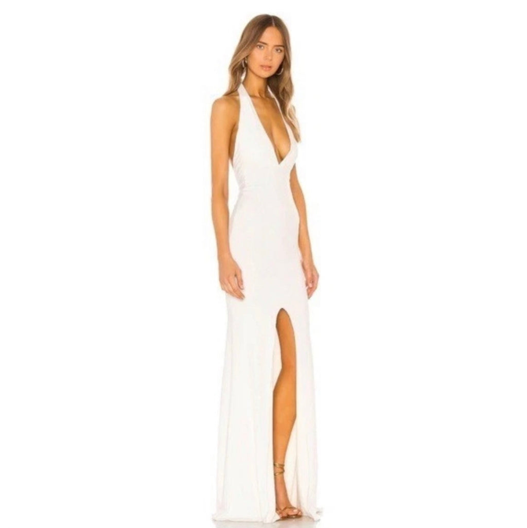 Nookie Diaz White Sequin Halter Maxi Gown Sz XS