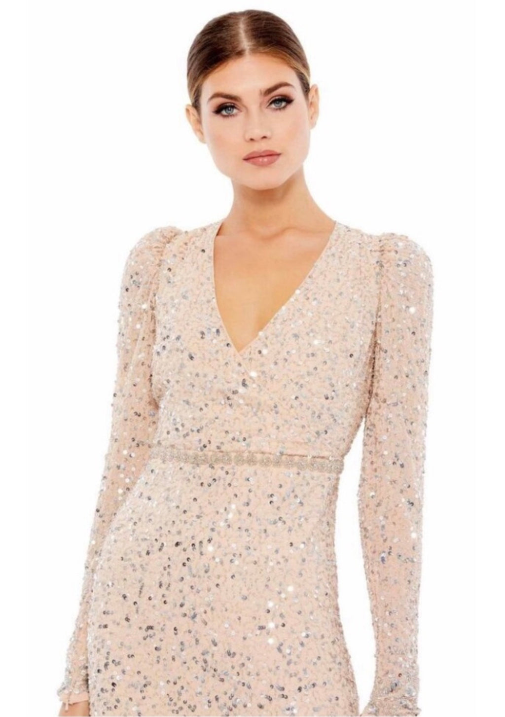Mac Duggal Sequin Dress with Embellished Hemline and Belt 10740 Sz 12 $498