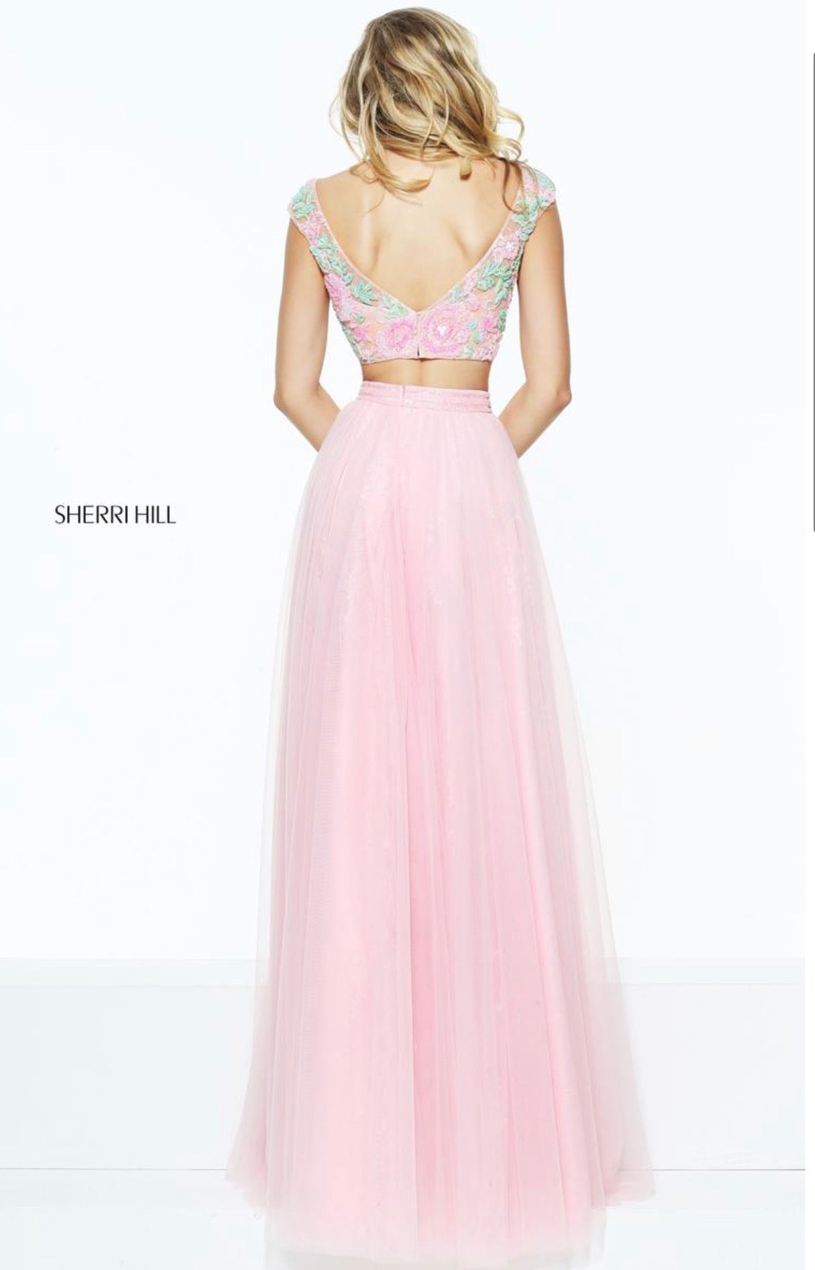 Sherri Hill 50932 Pink Floral Beaded Two Piece Gown NWT Size 0 $598