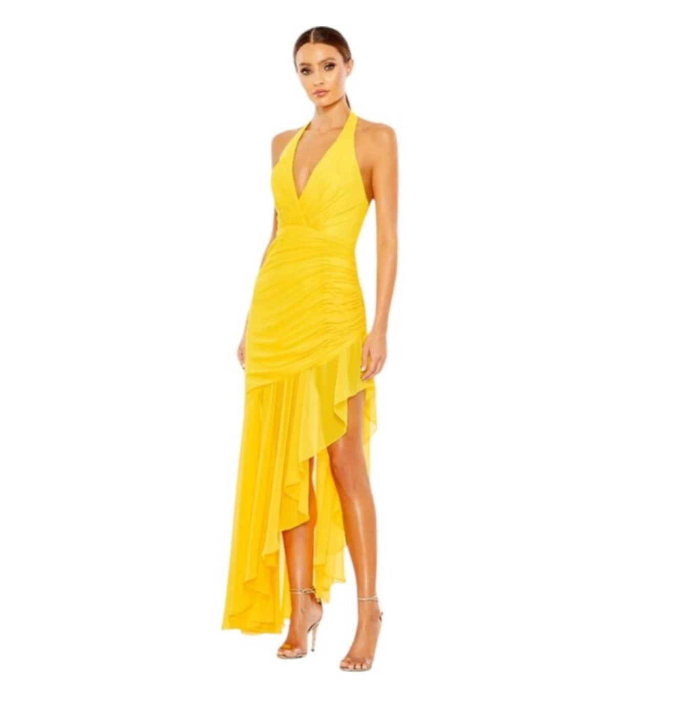 leena Mac Duggal 55847
Asymmetrical Ruffle Hem Halter Strap
Dress Sz 14 $298