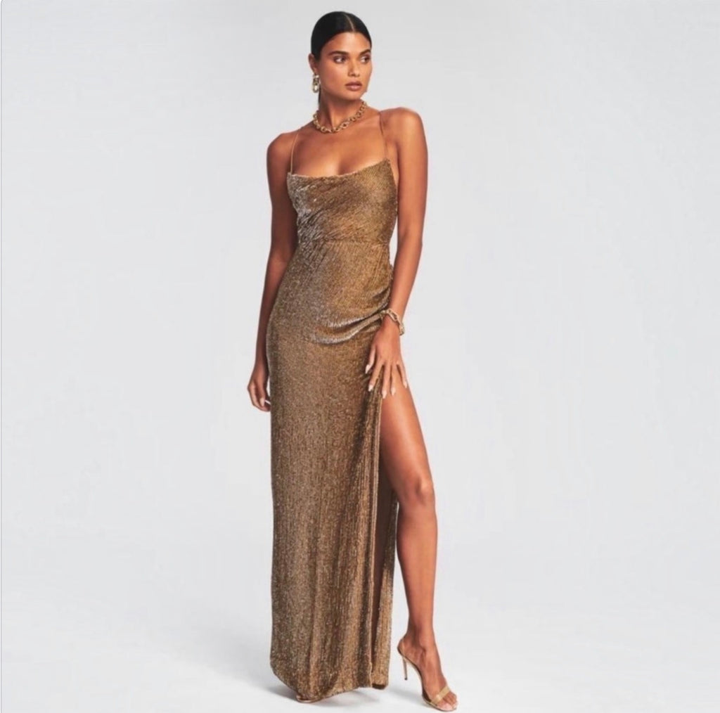 RETROFÊTE KATYA SEQUIN
DRESS IN BRONZE Sz XS
