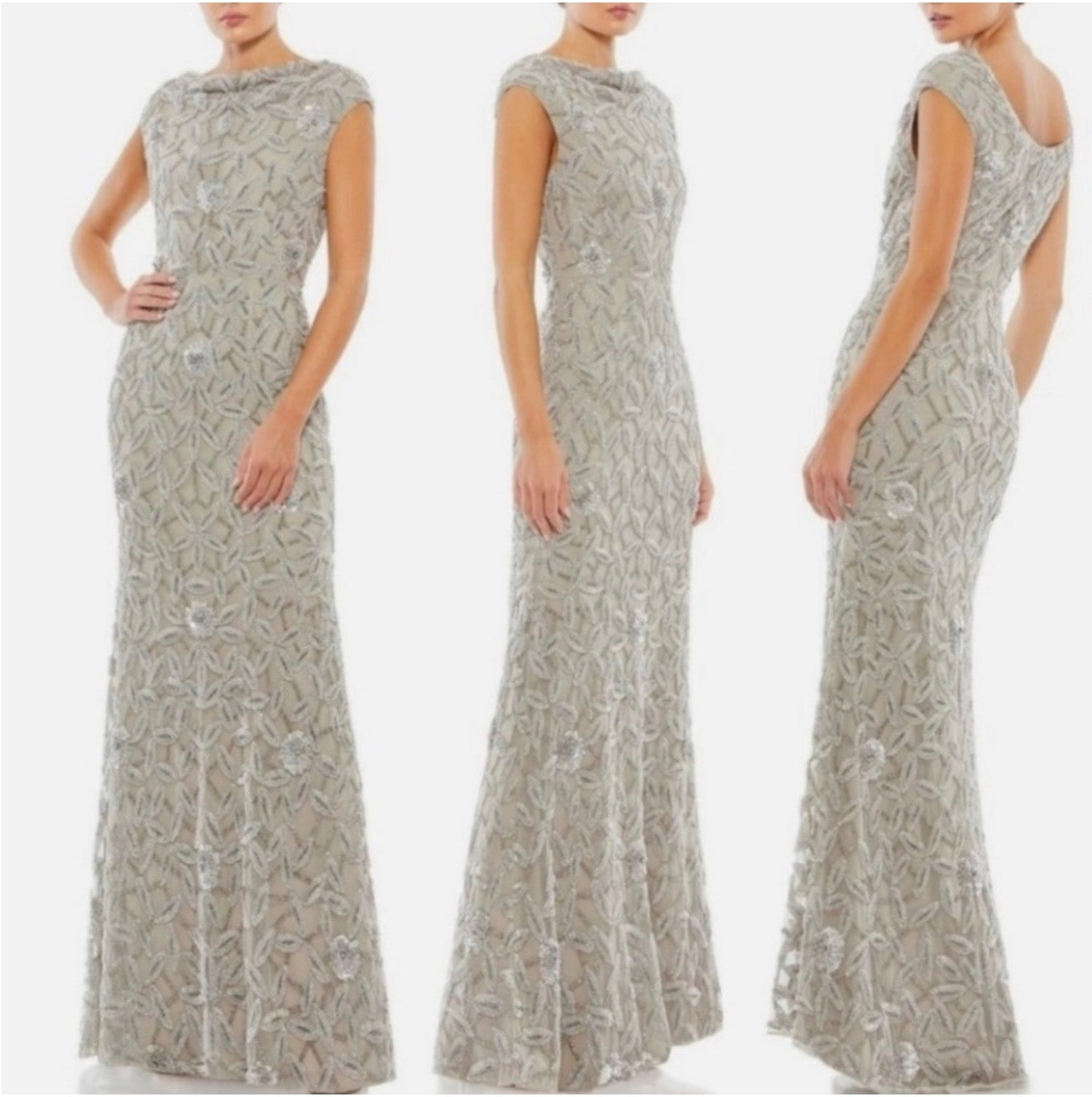 Mac Duggal 93537 Cowl Neckline Embellished Sequin Floral Dress Sz 8 $598