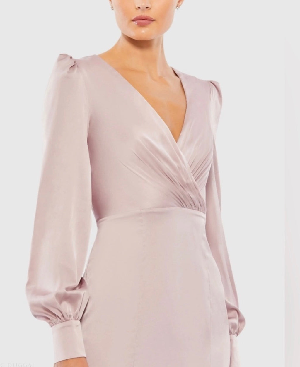 Ieena for Mac Duggal 55635 Rose Pink Satin Bishop Sleeve Gown Size 12 NWT $398
