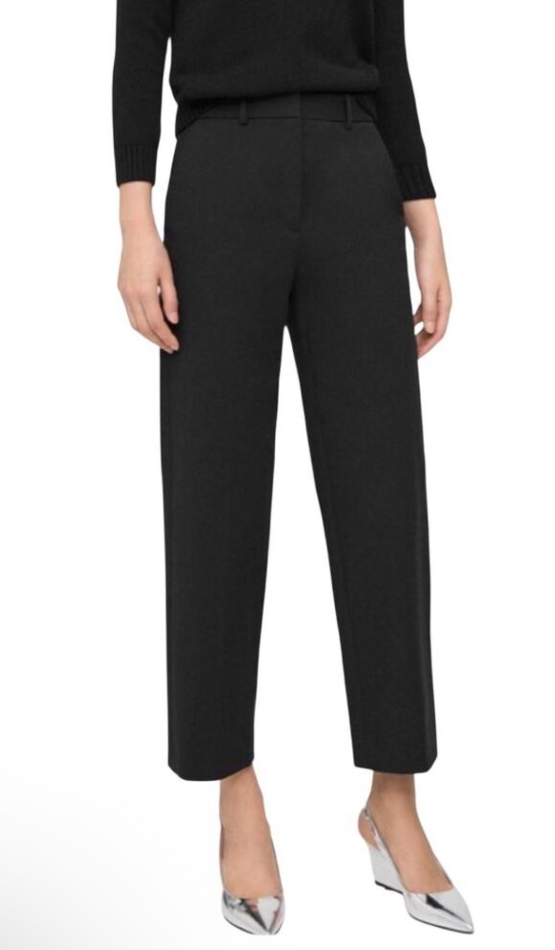 Theory High-Waist Straight Pant in High Twist Twill  Black Sz 0 $345