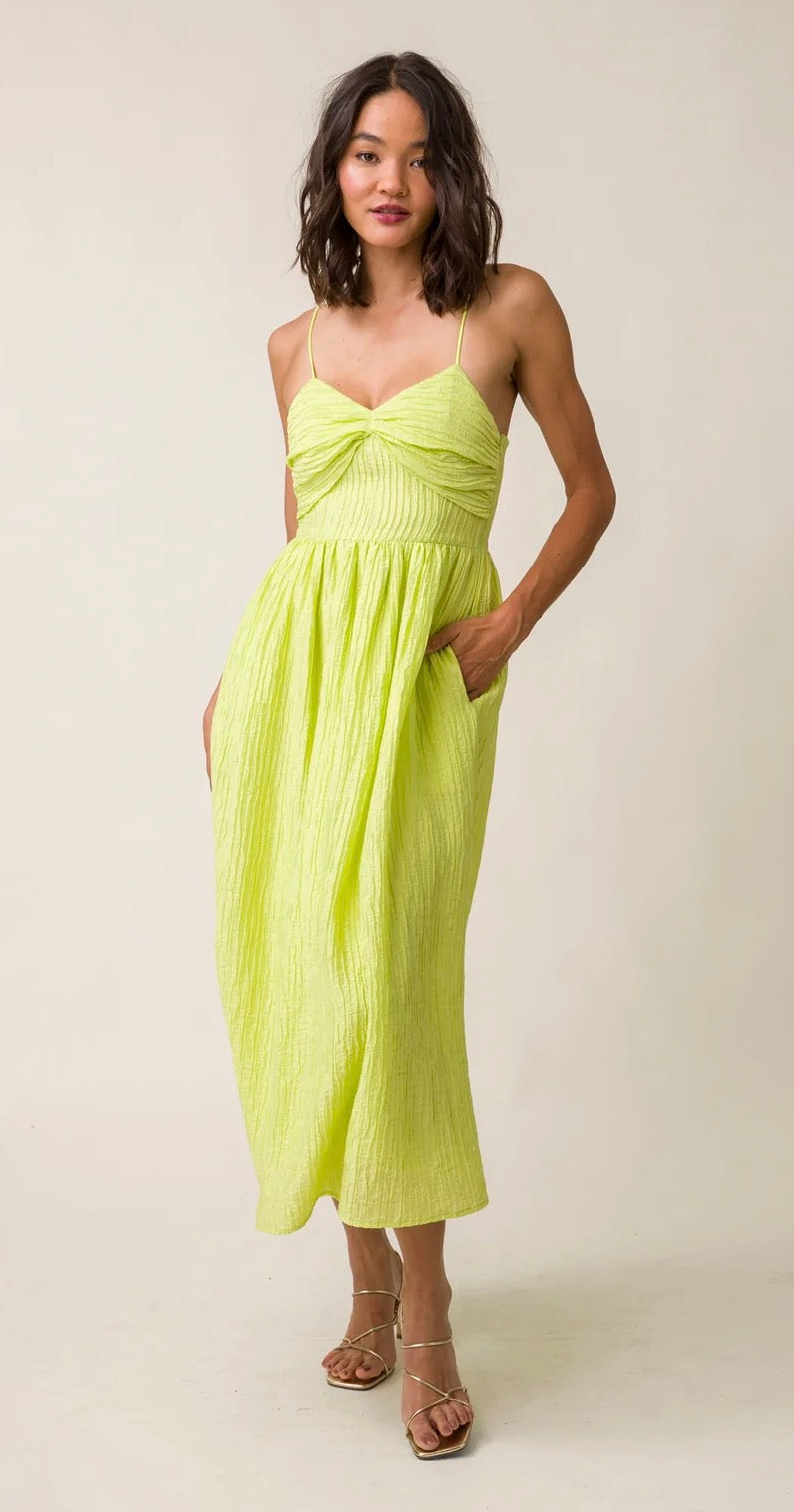 Line & Dot MAIA MIDI DRESS in Chartruese Sz Small $148