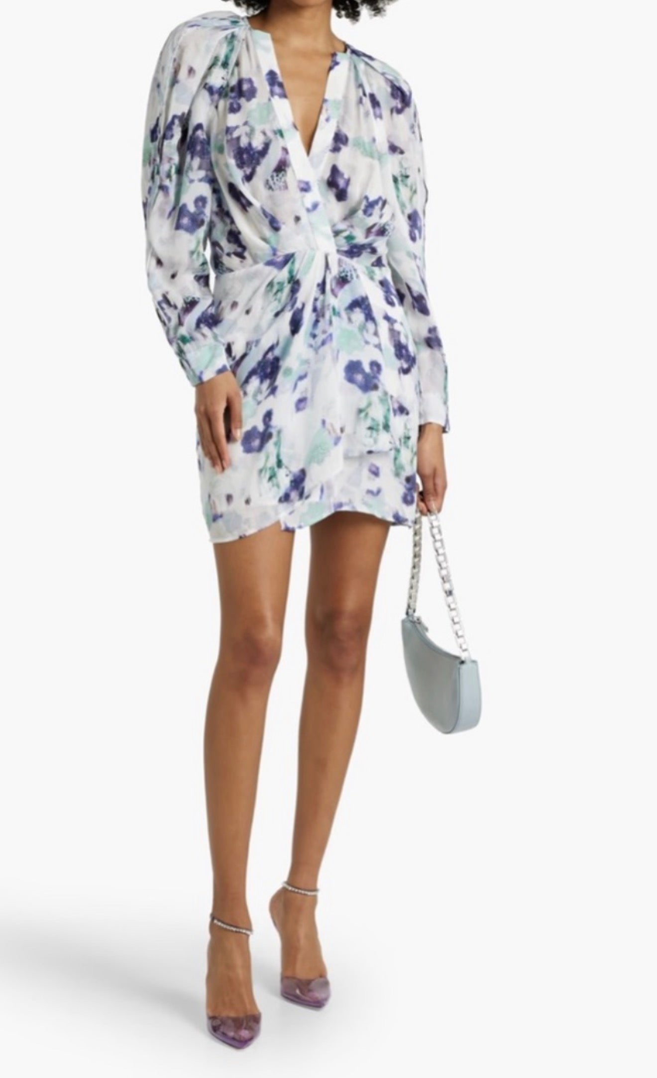 NWT IRO Odine pleated wrap-effect chiffon mini dress Sz 38 US 6 Medium $595