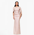 Betsy & Adam Gracie Metallic Glitter Draped Gown White Pink Gold Size 4P