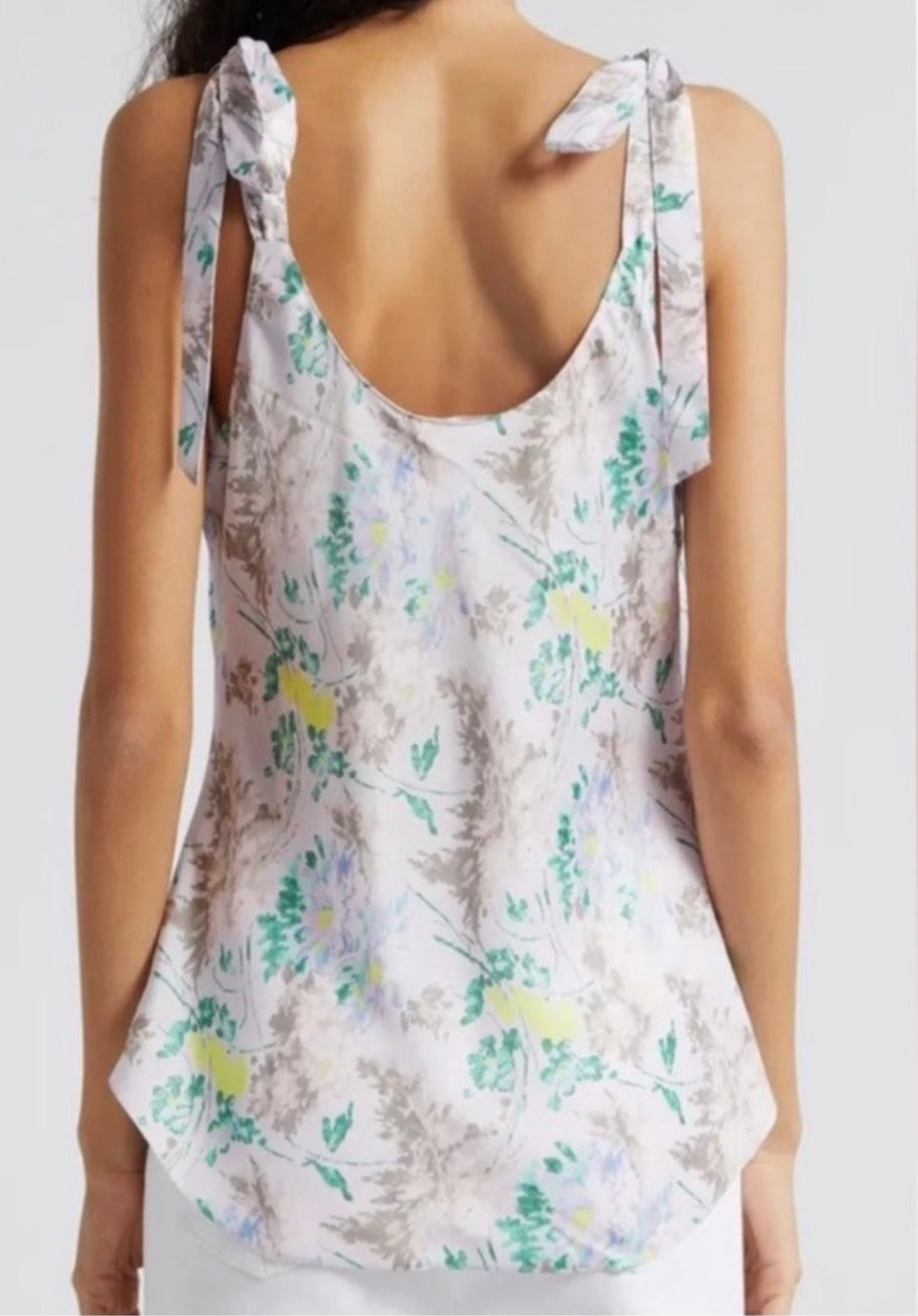 Cinq à Sept Light Washed Floral Tied Marta Cami Pastel Multicolor Sz Medium $265