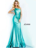 Jovani 02136 Metallic Fitted One Shoulder Prom Dress Aqua Green Sz 00