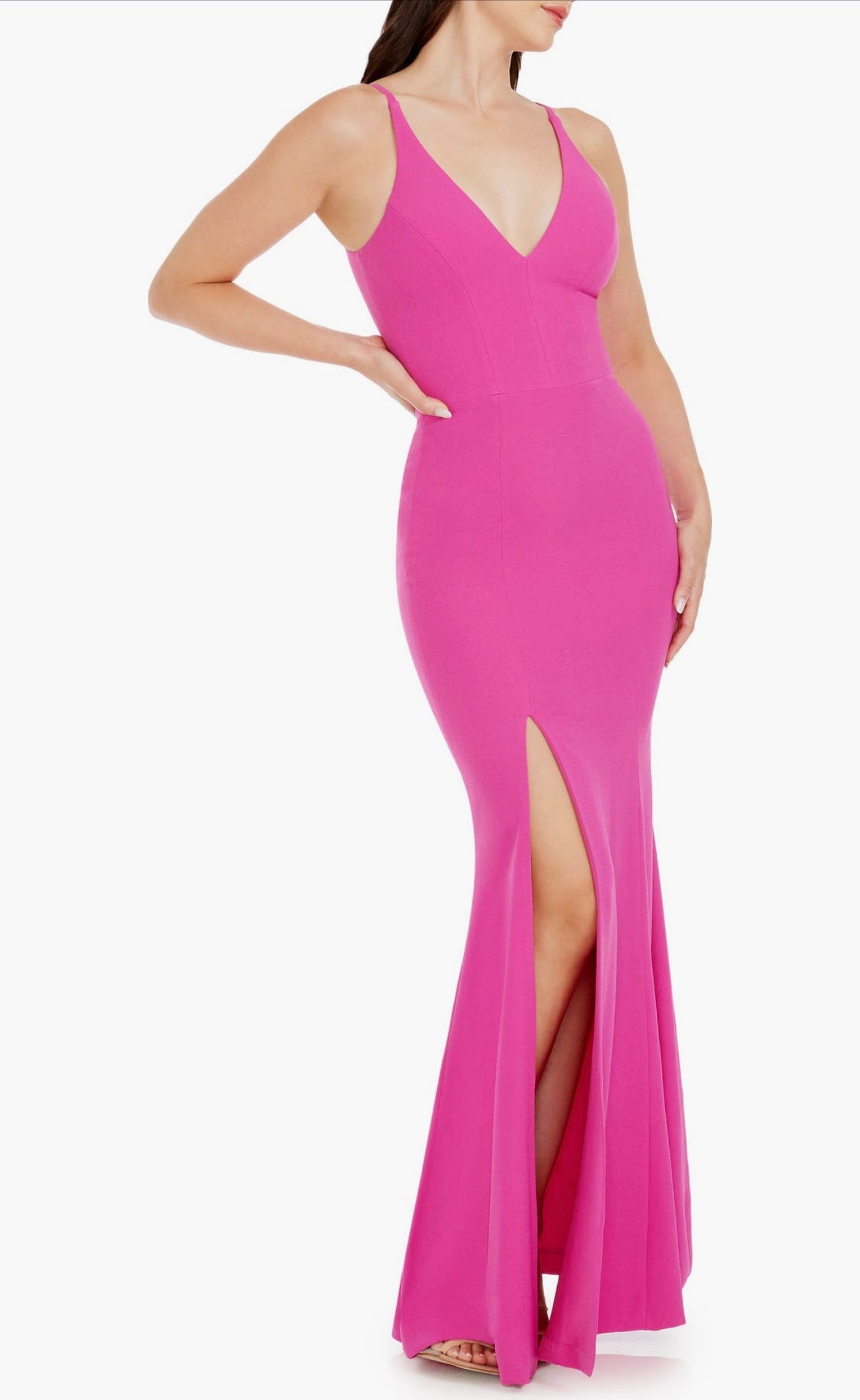 Dress the Population Iris Slit Crepe Gown Bright Fuchsia Small $198